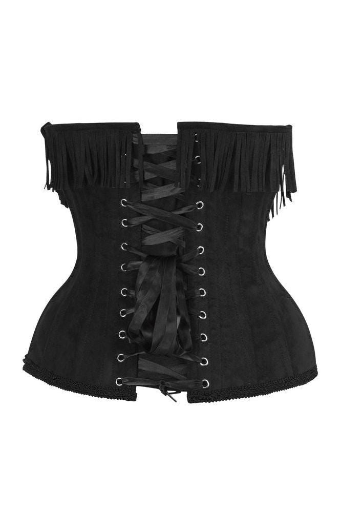 Top Drawer Steel Boned Black Suede Underwire Underbust Corset Cincher w/Fringe - Daisy Corsets