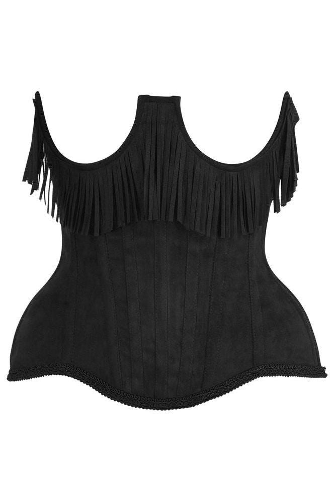 Top Drawer Steel Boned Black Suede Underwire Underbust Corset Cincher w/Fringe - Daisy Corsets
