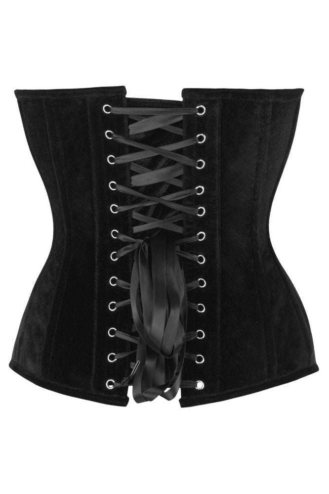 Top Drawer Steel Boned Black Velvet Plunge Neckline Overbust Corset - Daisy Corsets