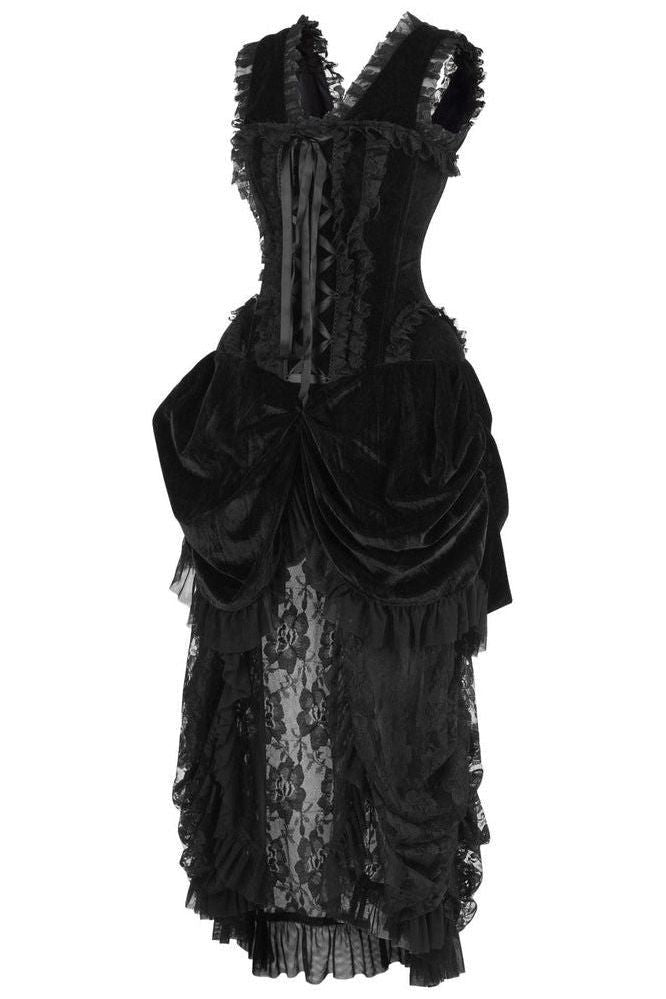 Top Drawer Steel Boned Black Velvet Victorian Bustle Corset Dress - Daisy Corsets