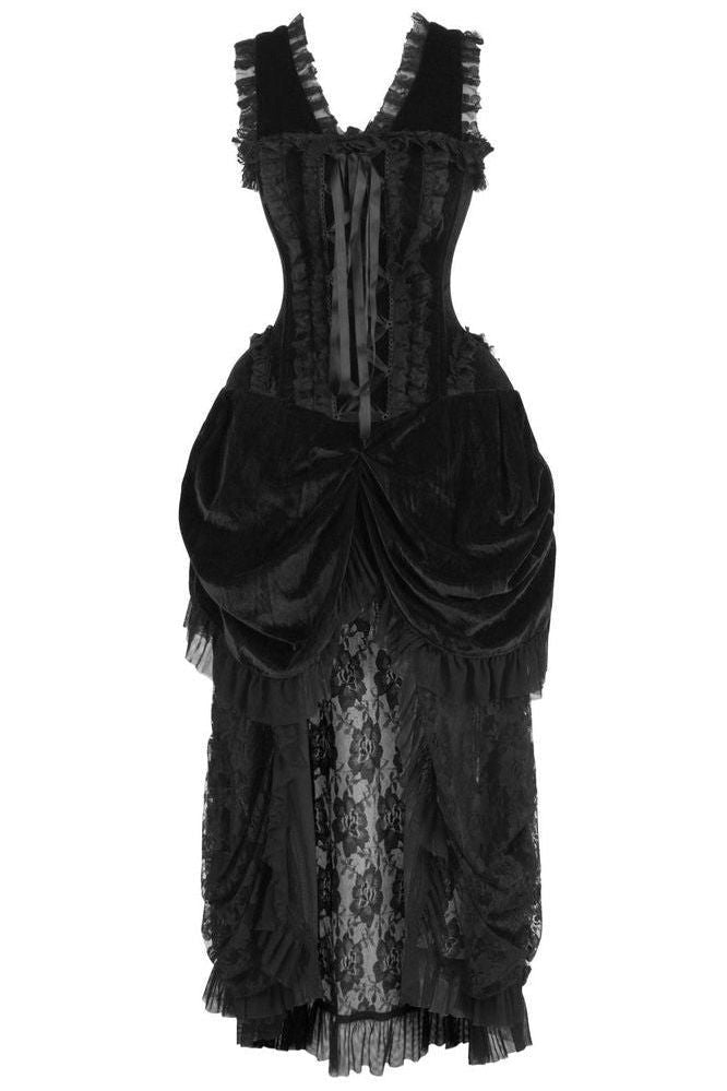 Top Drawer Steel Boned Black Velvet Victorian Bustle Corset Dress - Daisy Corsets
