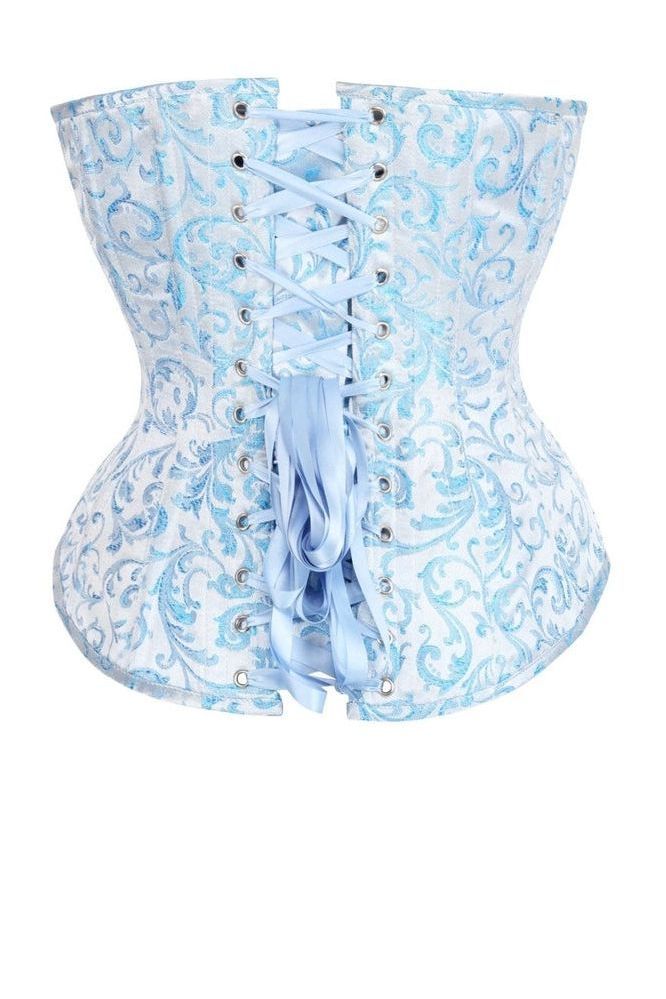 Top Drawer Steel Boned Blue Brocade Overbust Lace - Up Corset Top - Daisy Corsets