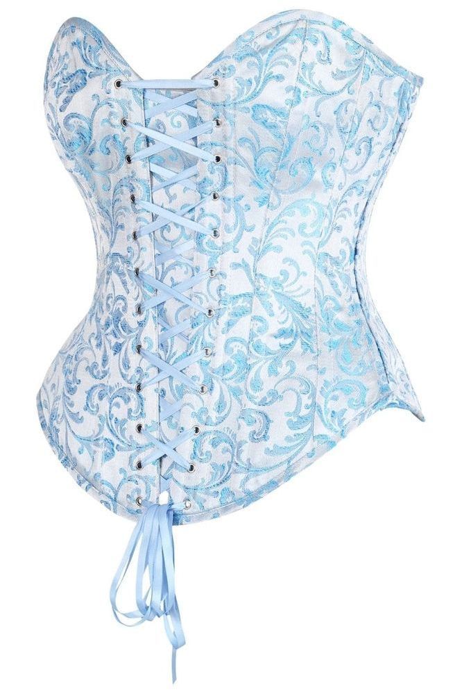 Top Drawer Steel Boned Blue Brocade Overbust Lace - Up Corset Top - Daisy Corsets