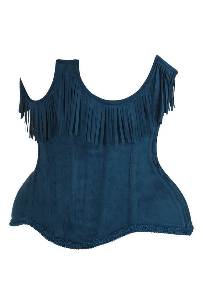 Top Drawer Steel Boned Blue Suede Underwire Underbust Corset Cincher w/Fringe - Daisy Corsets