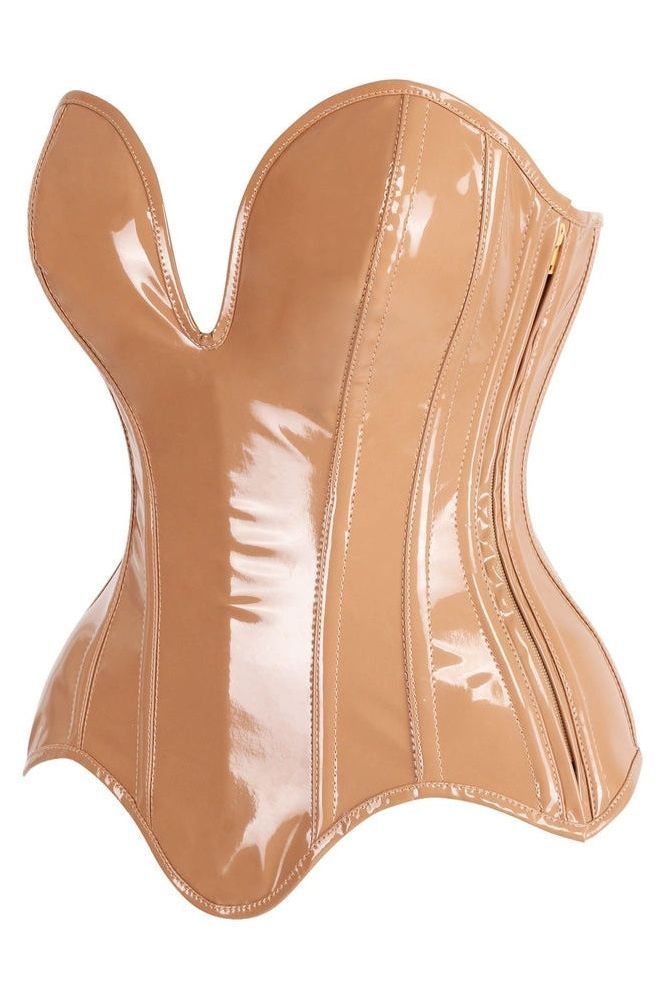 Top Drawer Steel Boned Caramel Patent Plunge Neckline Overbust Corset - Daisy Corsets