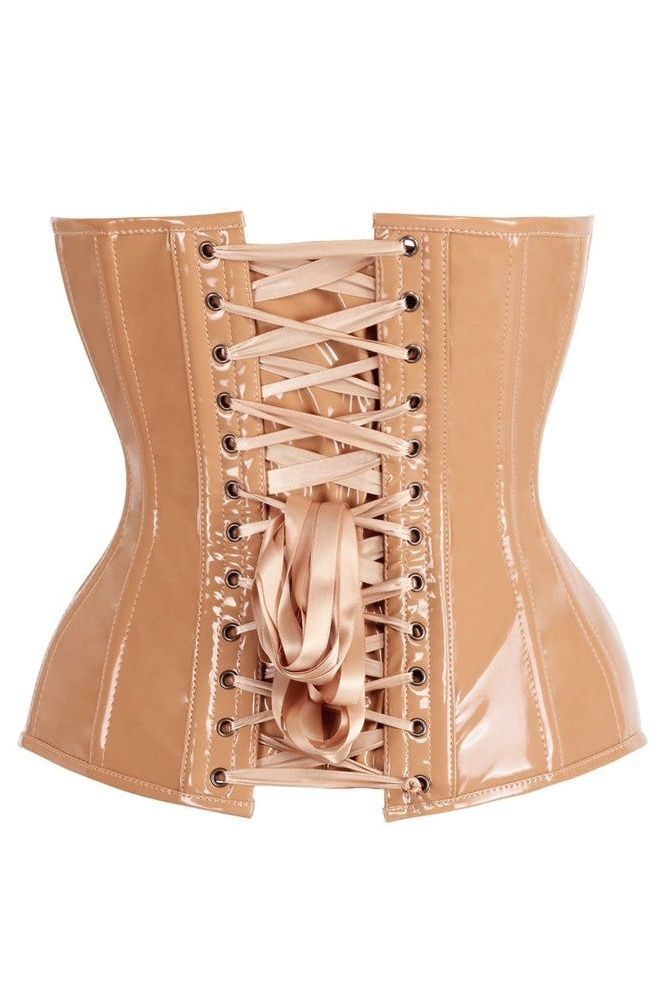 Top Drawer Steel Boned Caramel Patent Plunge Neckline Overbust Corset - Daisy Corsets