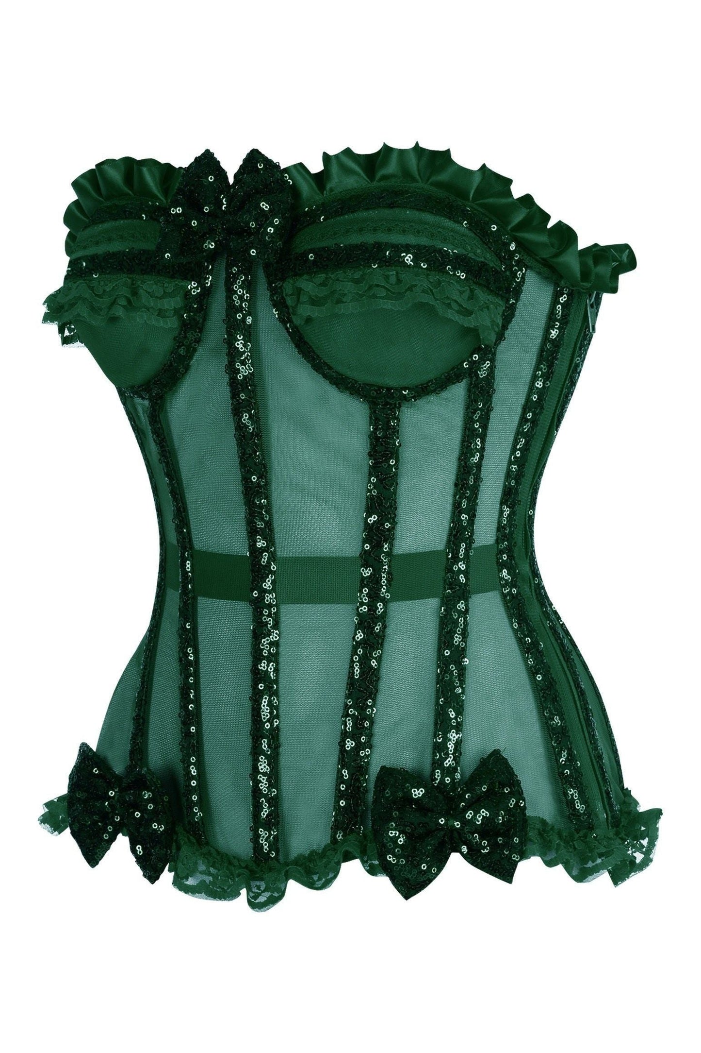 Top Drawer Steel Boned Dark Green Sequin Underwire Bustier Corset - Daisy Corsets