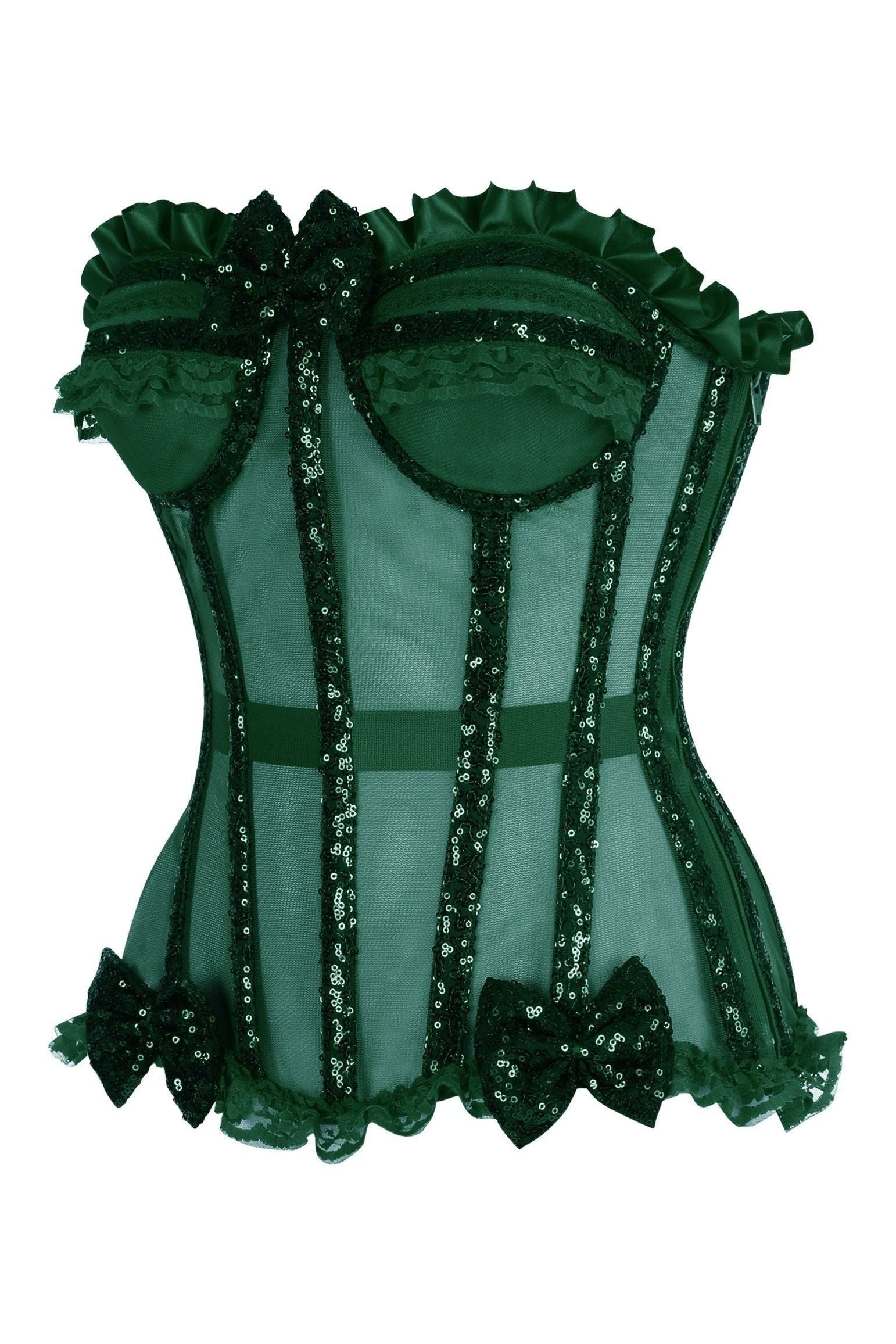 Top Drawer Steel Boned Dark Green Sequin Underwire Bustier Corset - Daisy Corsets