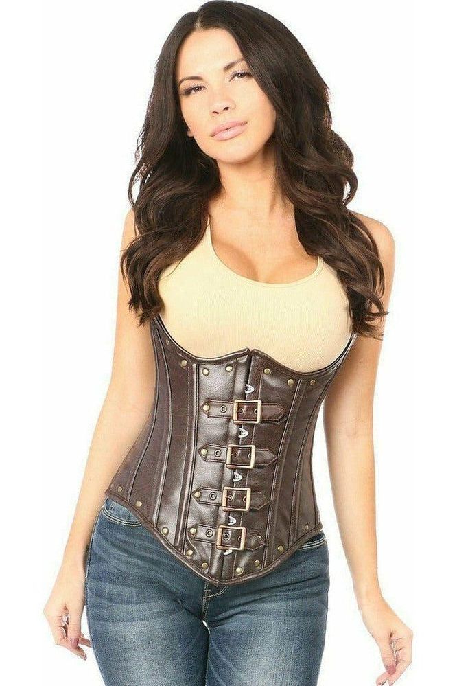 Top Drawer Steel Boned Distressed Faux Leather Underbust Corset Top - Daisy Corsets