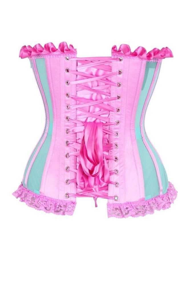 Top Drawer Steel Boned Mint/Pink Mesh Underwire Bustier Corset - Daisy Corsets