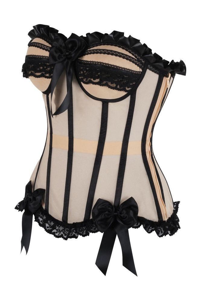Top Drawer Steel Boned Nude & Black Mesh Underwire Bustier Corset - Daisy Corsets