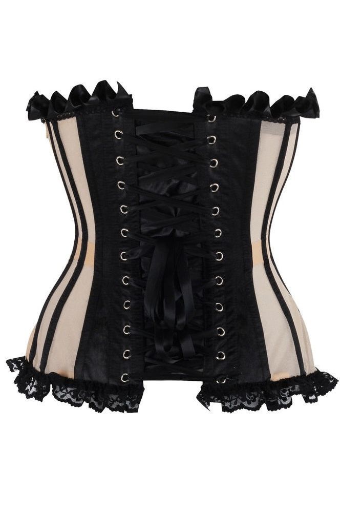 Top Drawer Steel Boned Nude & Black Mesh Underwire Bustier Corset - Daisy Corsets