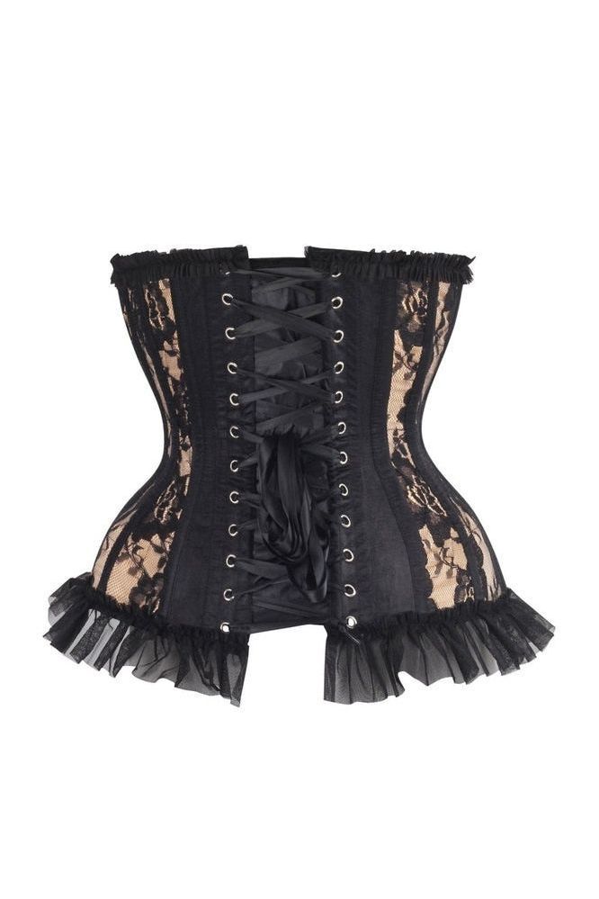 Top Drawer Steel Boned Nude/Black Lace Underwire Burlesque Underbust Corset Cincher - Daisy Corsets