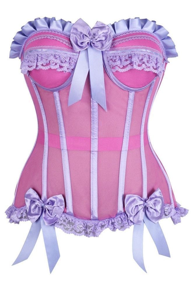 Top Drawer Steel Boned Pink/Purple Mesh Underwire Bustier Corset - Daisy Corsets