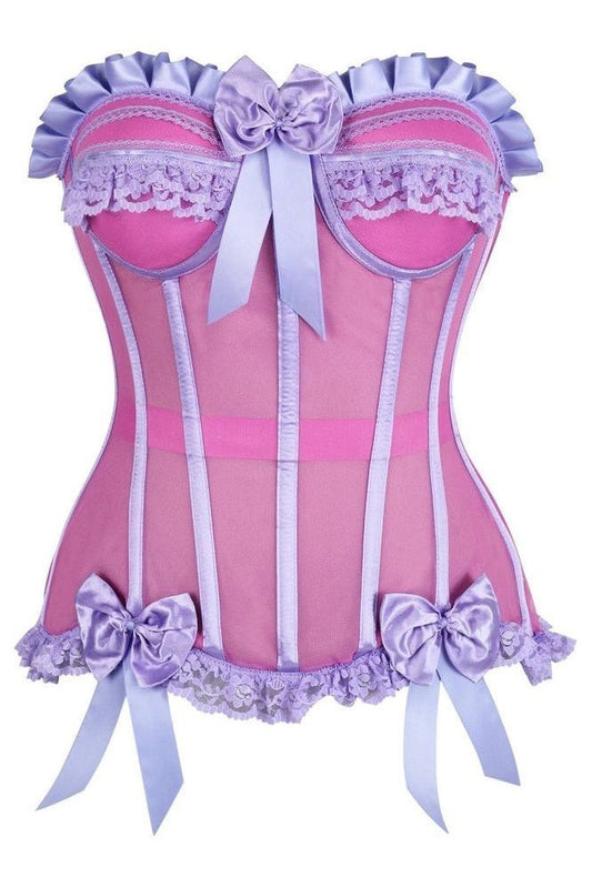 Top Drawer Steel Boned Pink/Purple Mesh Underwire Bustier Corset - Daisy Corsets