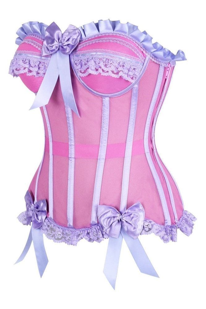 Top Drawer Steel Boned Pink/Purple Mesh Underwire Bustier Corset - Daisy Corsets