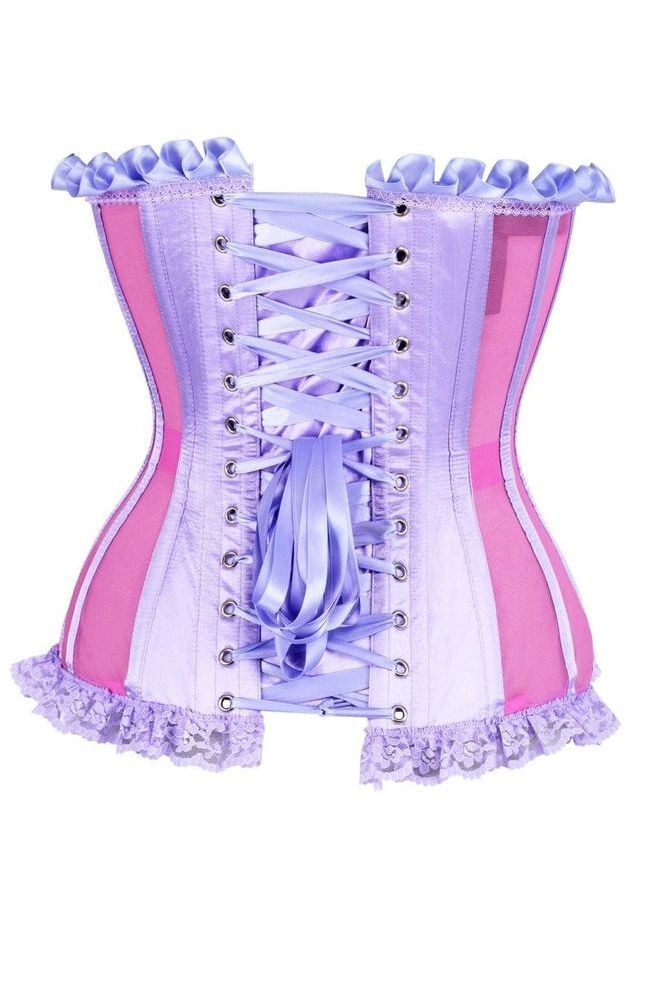 Top Drawer Steel Boned Pink/Purple Mesh Underwire Bustier Corset - Daisy Corsets