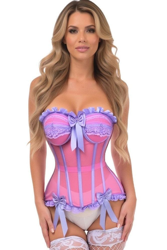 Top Drawer Steel Boned Pink/Purple Mesh Underwire Bustier Corset - Daisy Corsets