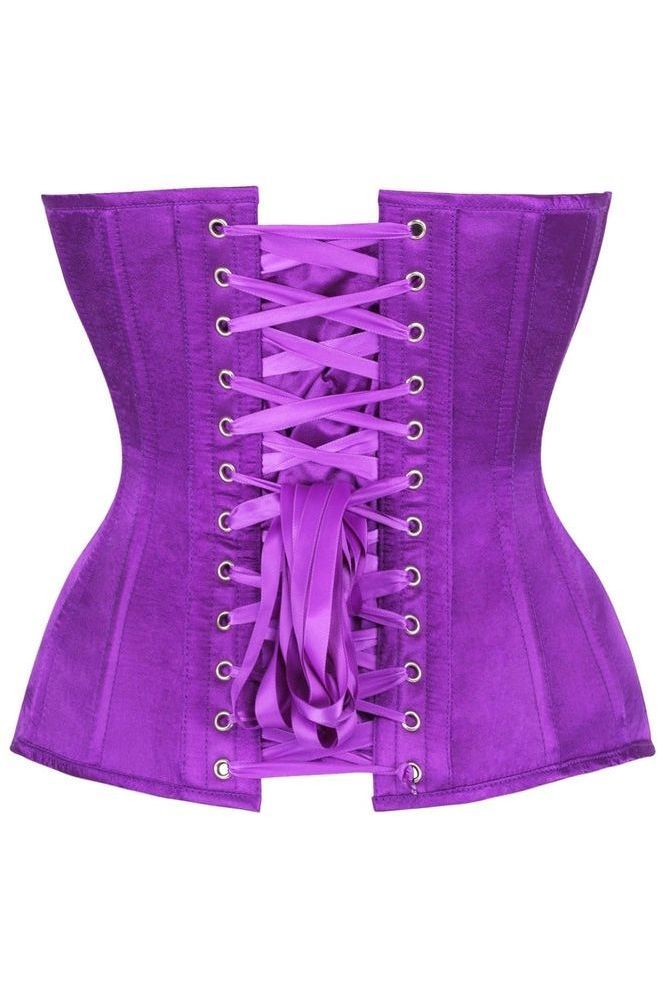 Top Drawer Steel Boned Purple Satin Plunge Neckline Overbust Corset - Daisy Corsets