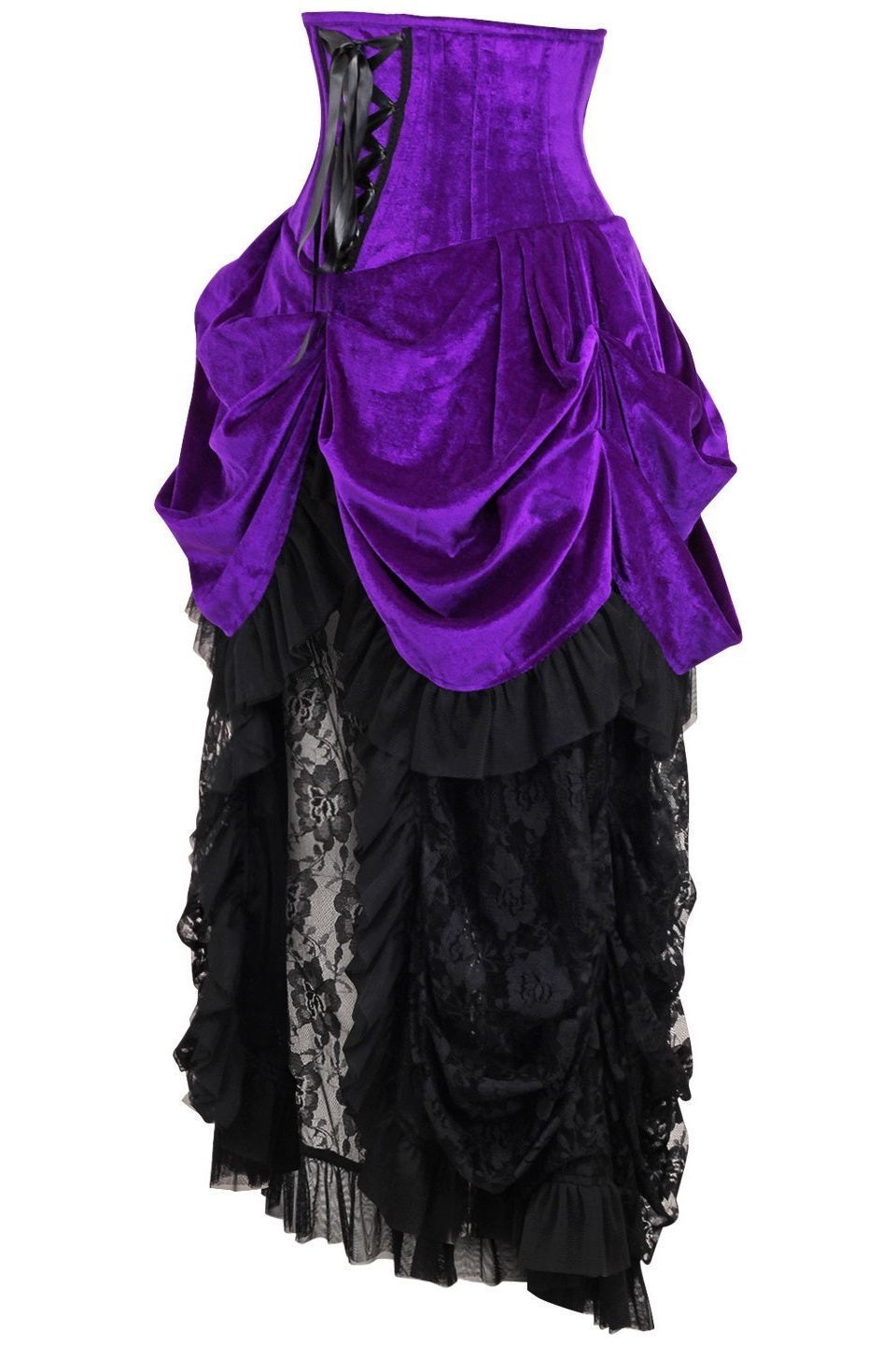 Top Drawer Steel Boned Purple Velvet Victorian Bustle Underbust Corset Dress - Daisy Corsets