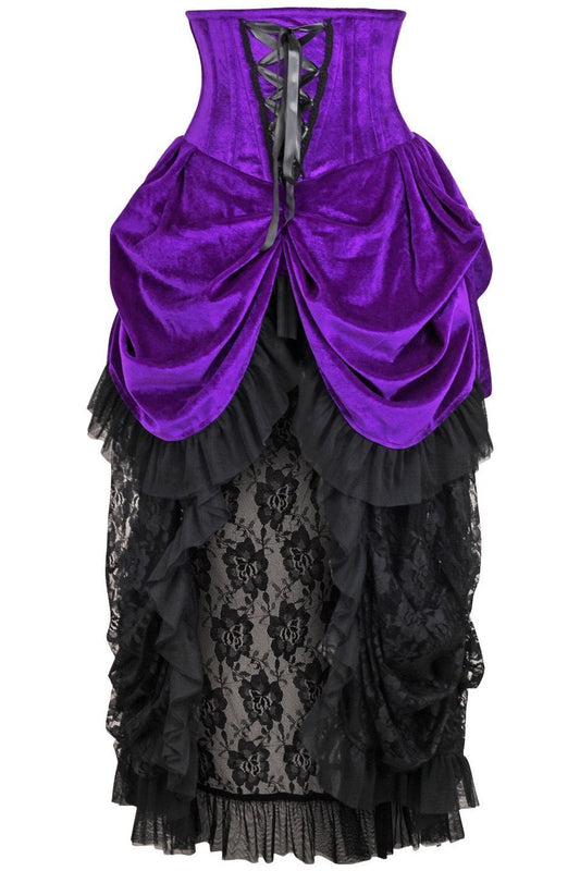Top Drawer Steel Boned Purple Velvet Victorian Bustle Underbust Corset Dress - Daisy Corsets