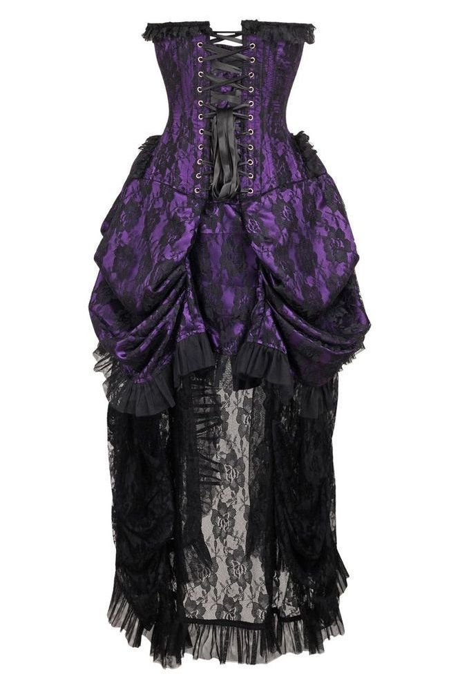 Top Drawer Steel Boned Purple w/Black Lace Bustle Corset Dress - Daisy Corsets