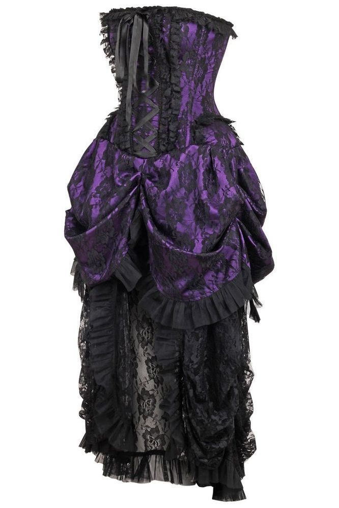 Top Drawer Steel Boned Purple w/Black Lace Bustle Corset Dress - Daisy Corsets