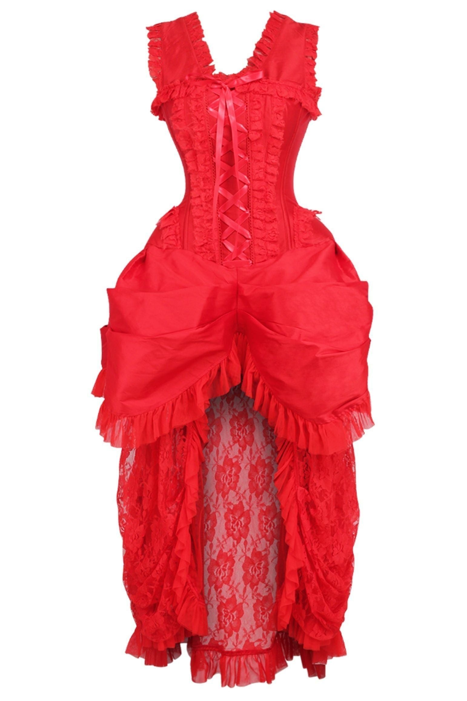 Top Drawer Steel Boned Red Lace Victorian Bustle Corset Dress - Daisy Corsets