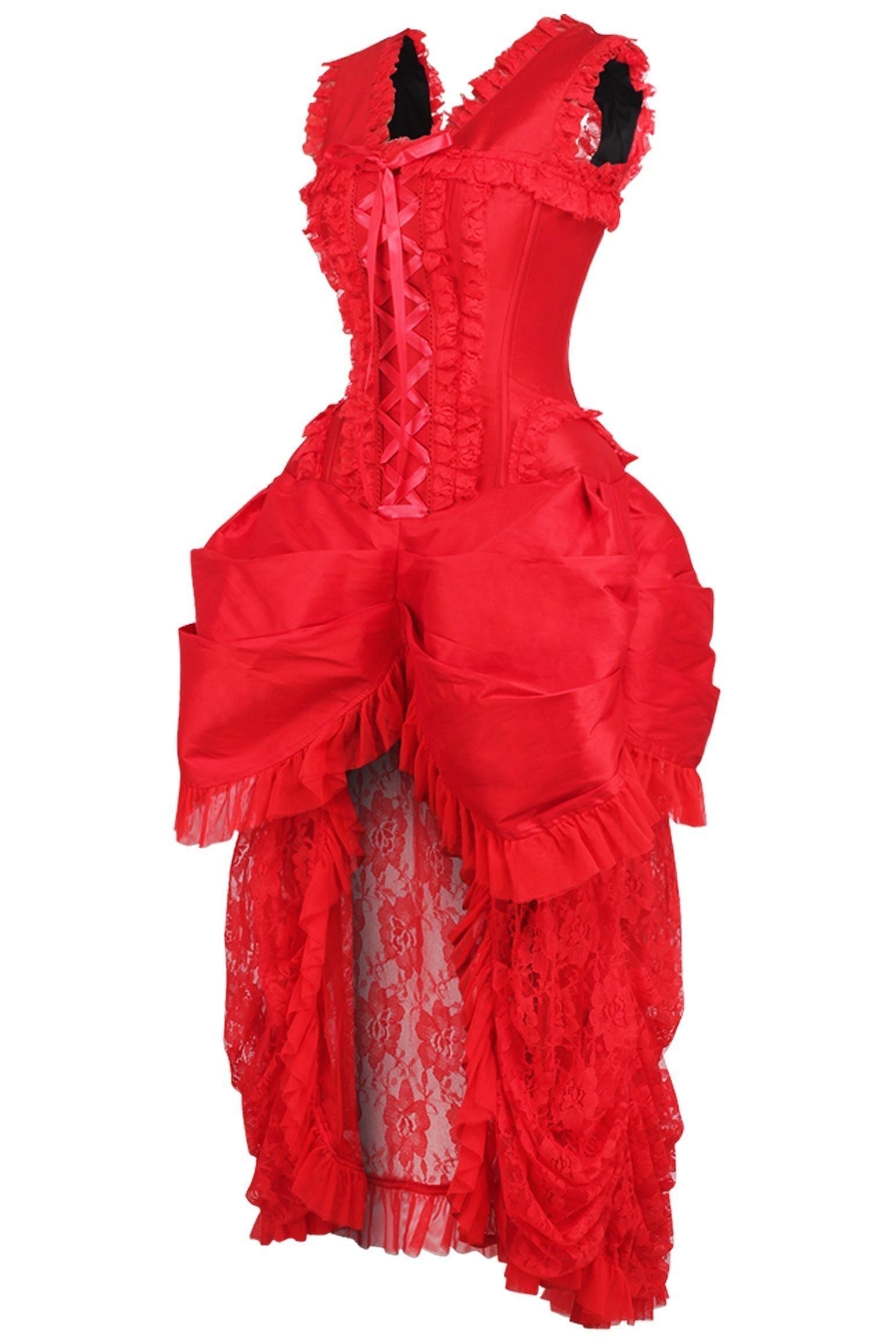 Top Drawer Steel Boned Red Lace Victorian Bustle Corset Dress - Daisy Corsets