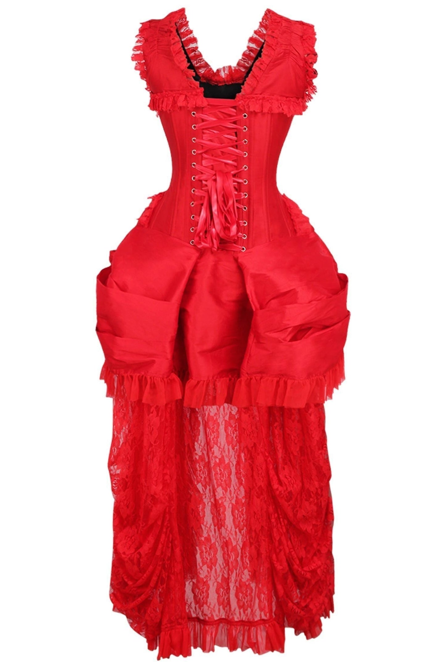 Top Drawer Steel Boned Red Lace Victorian Bustle Corset Dress - Daisy Corsets