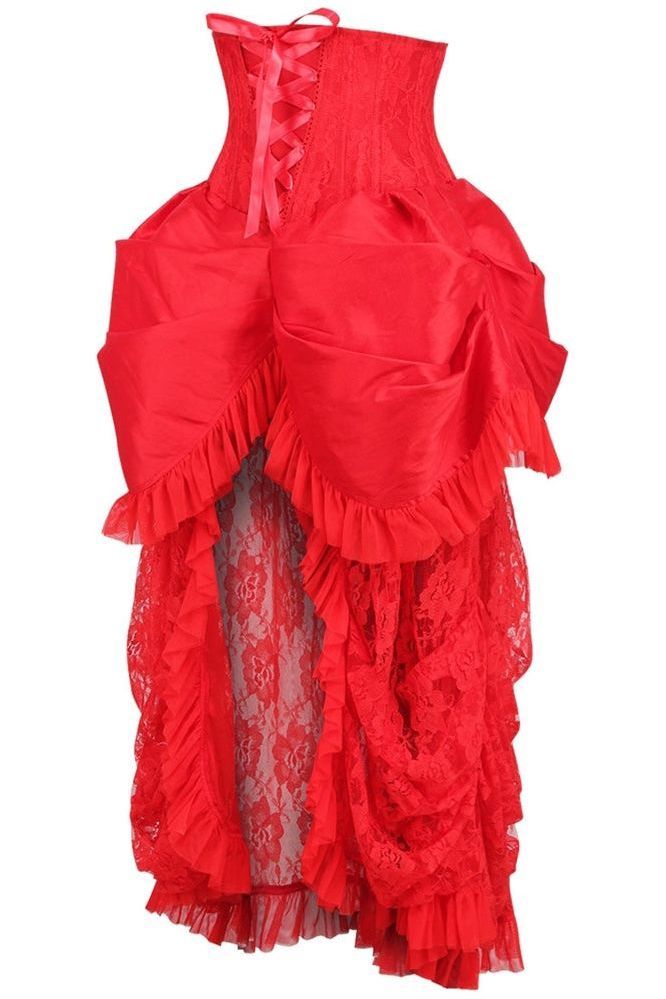Top Drawer Steel Boned Red Lace Victorian Bustle Underbust Corset Dress - Daisy Corsets