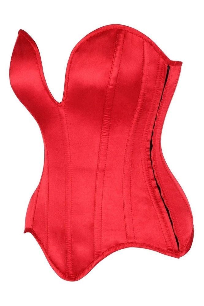 Top Drawer Steel Boned Red Satin Plunge Neckline Overbust Corset - Daisy Corsets