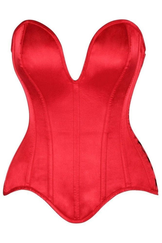 Top Drawer Steel Boned Red Satin Plunge Neckline Overbust Corset - Daisy Corsets