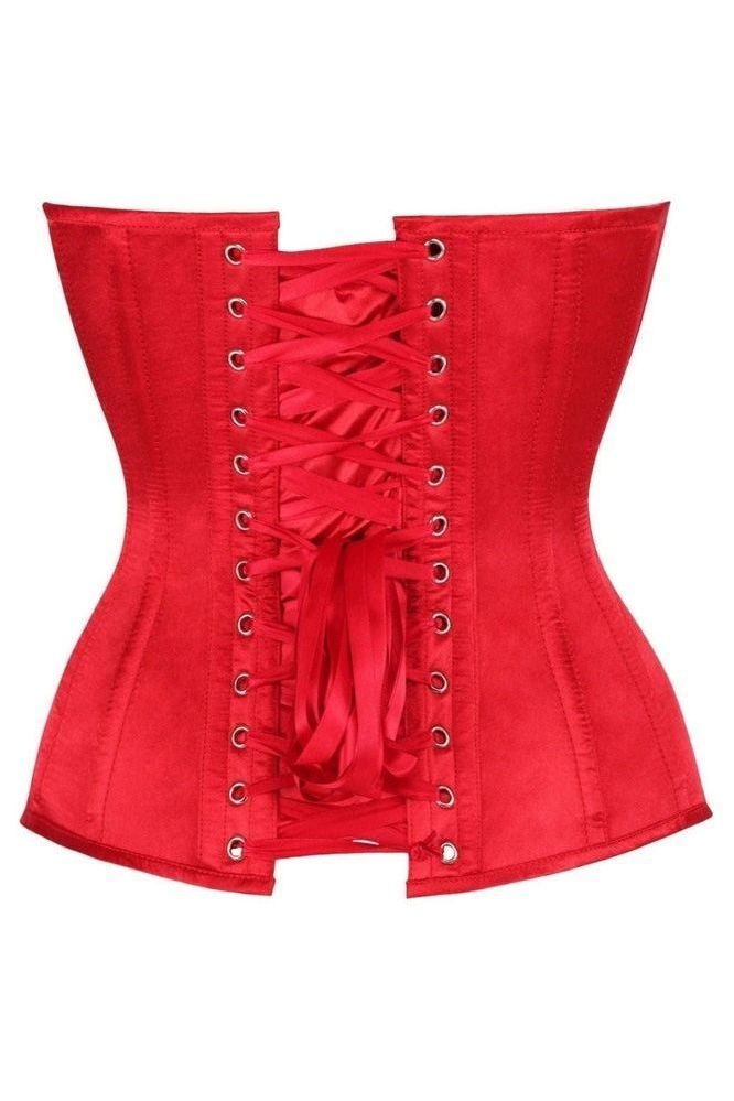 Top Drawer Steel Boned Red Satin Plunge Neckline Overbust Corset - Daisy Corsets
