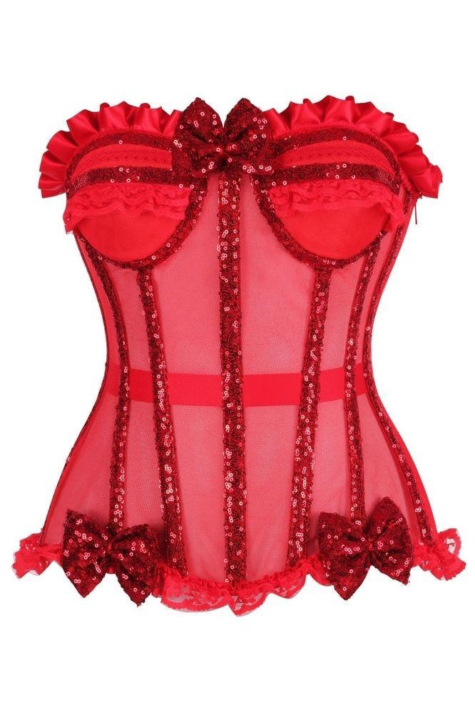 Top Drawer Steel Boned Red Sequin Underwire Bustier Corset - Daisy Corsets