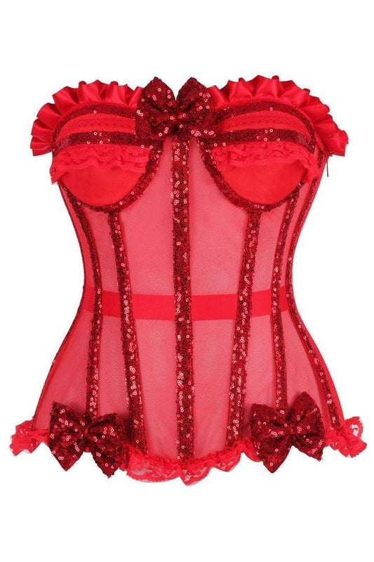 Top Drawer Steel Boned Red Sequin Underwire Bustier Corset - Daisy Corsets