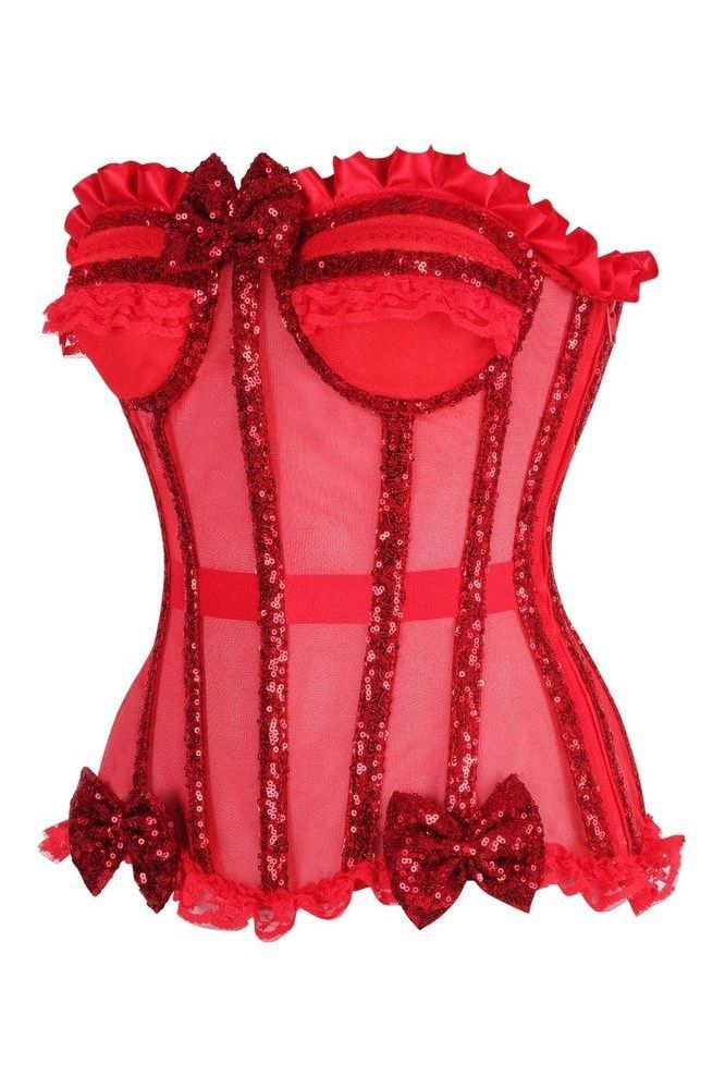Top Drawer Steel Boned Red Sequin Underwire Bustier Corset - Daisy Corsets