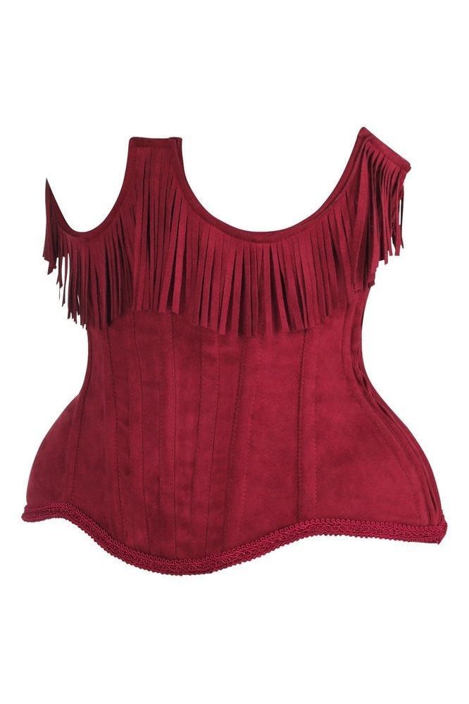 Top Drawer Steel Boned Red Suede Underwire Underbust Corset Cincher w/Fringe - Daisy Corsets