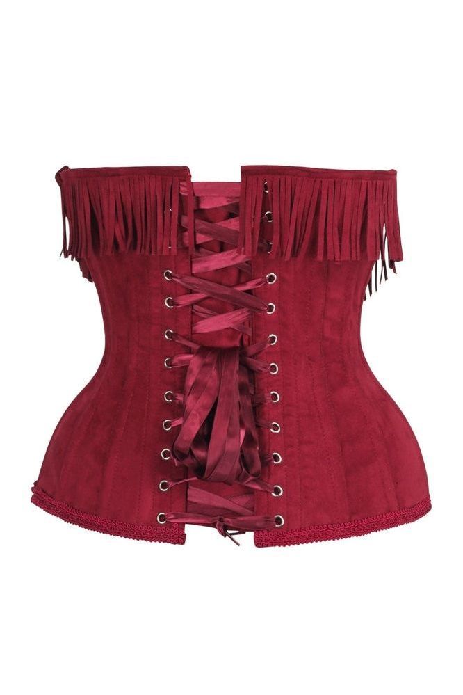Top Drawer Steel Boned Red Suede Underwire Underbust Corset Cincher w/Fringe - Daisy Corsets