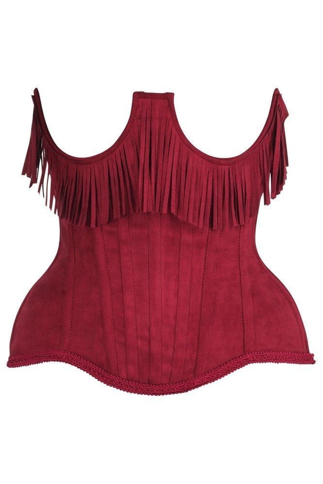 Top Drawer Steel Boned Red Suede Underwire Underbust Corset Cincher w/Fringe - Daisy Corsets