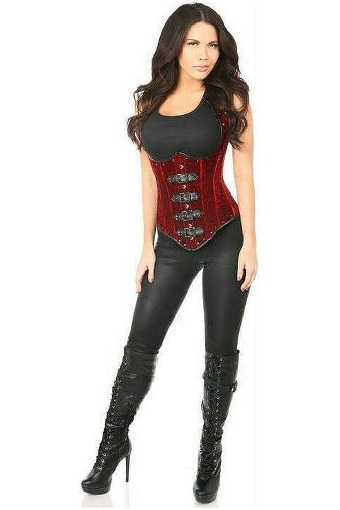 Top Drawer Steel Boned Red Velvet Underbust Corset w/Buckling - Daisy Corsets