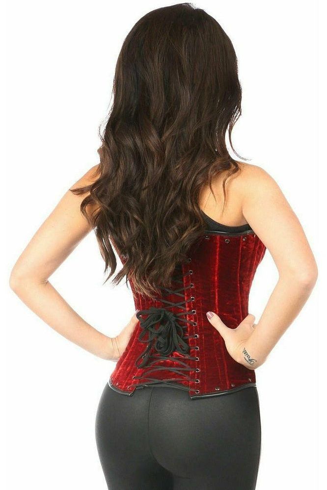 Top Drawer Steel Boned Red Velvet Underbust Corset w/Buckling - Daisy Corsets