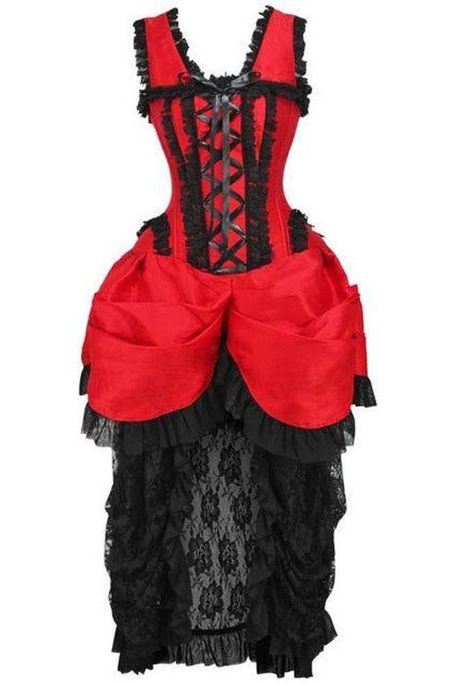Top Drawer Steel Boned Red/Black Lace Victorian Bustle Corset Dress - Daisy Corsets