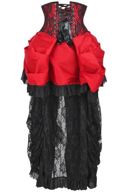 Top Drawer Steel Boned Red/Black Lace Victorian Bustle Underbust Corset Dress - Daisy Corsets