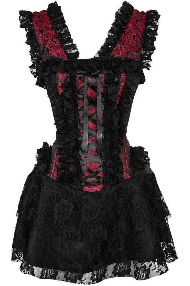 Top Drawer Steel Boned Red/Black Lace Victorian Corset Dress - Daisy Corsets