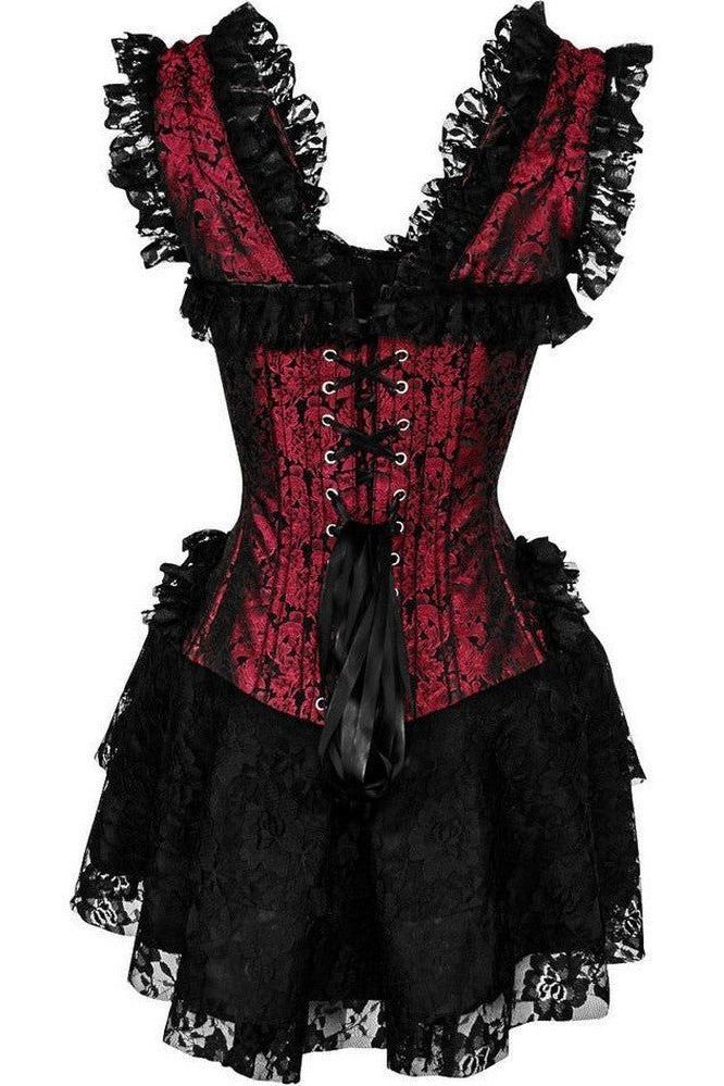 Top Drawer Steel Boned Red/Black Lace Victorian Corset Dress - Daisy Corsets