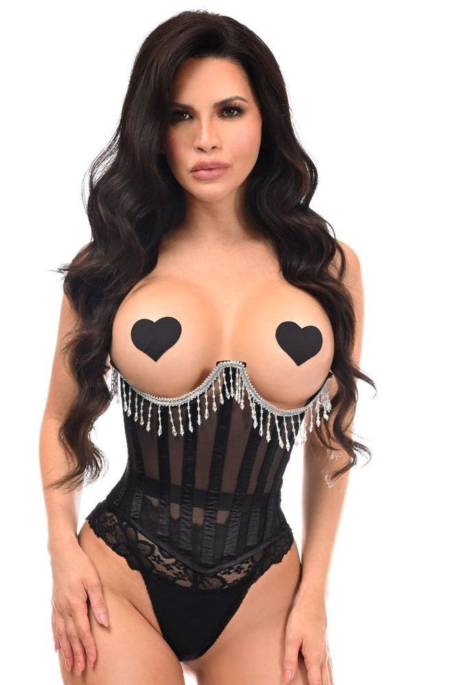 Top Drawer Steel Boned Sheer Underwire Waist Cincher w/Fringe - Daisy Corsets