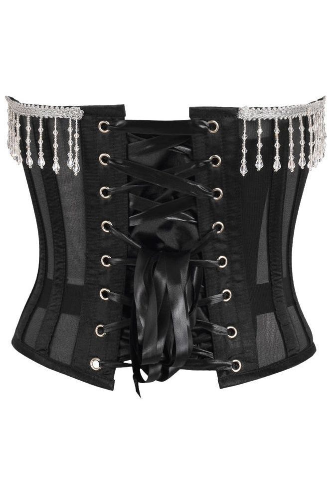 Top Drawer Steel Boned Sheer Underwire Waist Cincher w/Fringe - Daisy Corsets