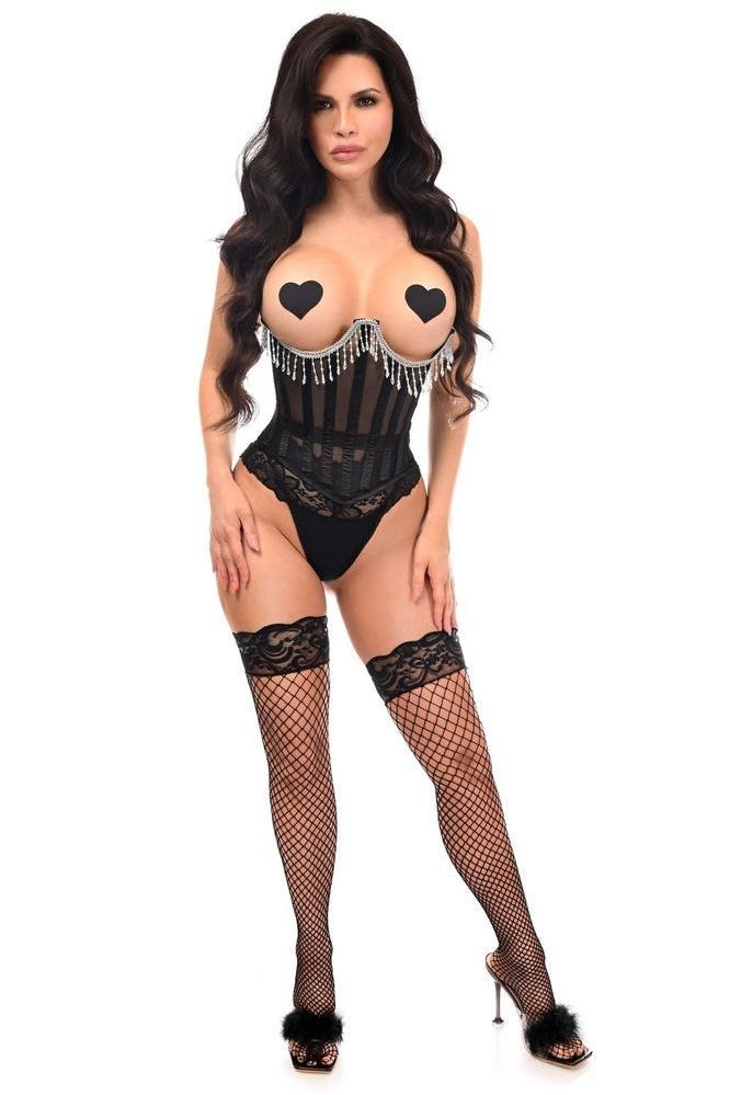 Top Drawer Steel Boned Sheer Underwire Waist Cincher w/Fringe - Daisy Corsets