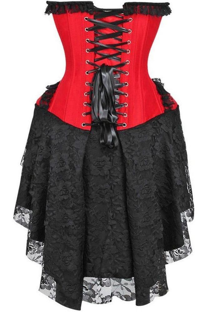 Top Drawer Steel Boned Strapless Red/Black Lace Victorian Corset Dress - Daisy Corsets